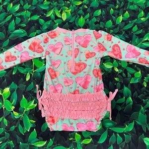 NWT Ruffle Butts Infant Rash guard Swimsuit - 6-12 mo - heart print SPF50+